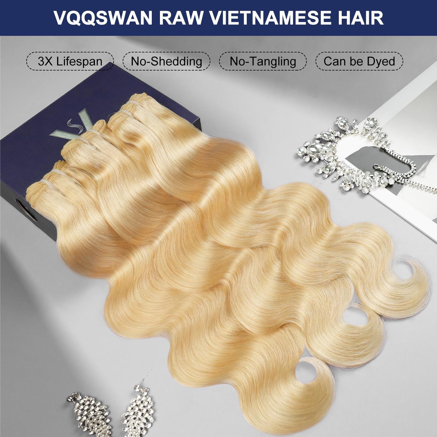 Raw Bundles Human Hair Body Wave, 16 18 20 Inches, Bleachable & Dyeable, No Shedding, No Tangles, 15A Raw Vietnamese Hair Bundles, 3X Longer Lifespan, 613 Bleach Blonde