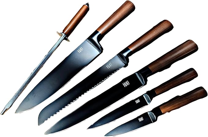 Set Cuchillos Cocina 7 Piezas Acero Inoxidable Base Madera miniatura 5