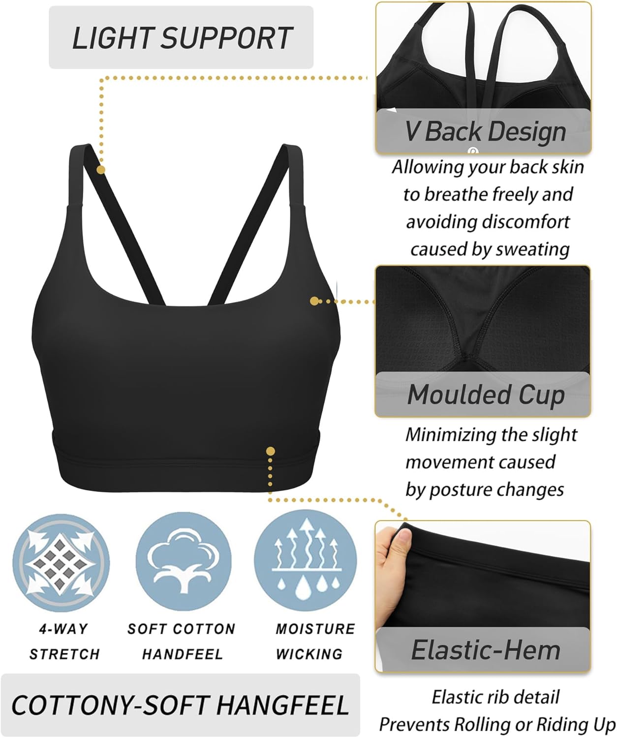 RUNNING GIRL Sports Bras for Women,Light Impact Molded Cup Strap Sports Bra with Sewn in Pads,Best for A-C Cup - Image 6