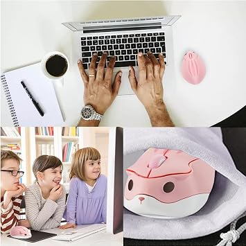 Thanice 2.4G かわいいワイヤレスマウス、かわいいハムスターサイレントポータブル光学マウス コードレス 1200DPI ピンクマウス USBレシーバー付き ノートパソコン/PC/MacBook/ノートブック/女の子へのギフトに ピンク