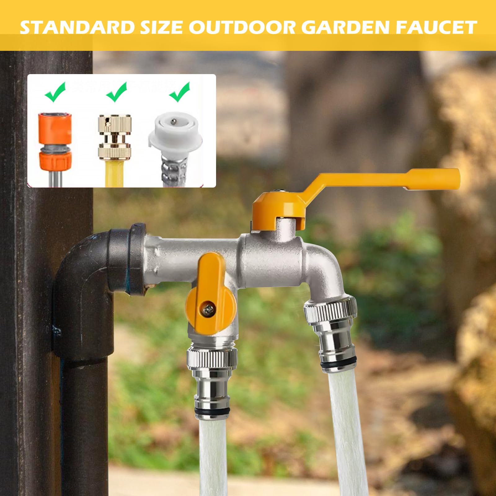 Robinet de Jardin Double Sortie en Laiton 1/2" Antigel avec 2 Sorties 3/4" et Ruban d'Étanchéité