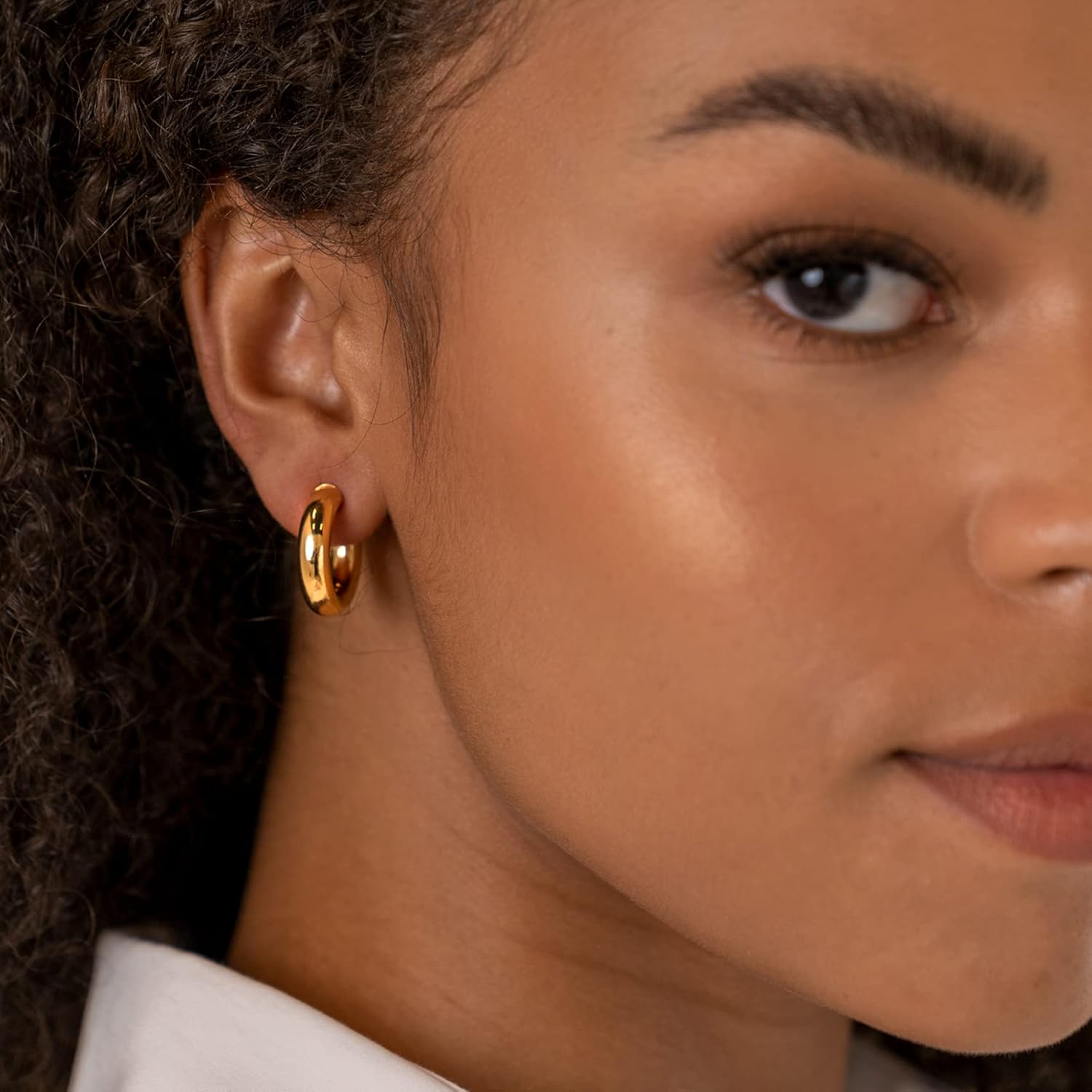 PAVOI 14K Gold Plated Lightweight Chunky Open Hoops for Women | Trendy Gold Hoop Earrings