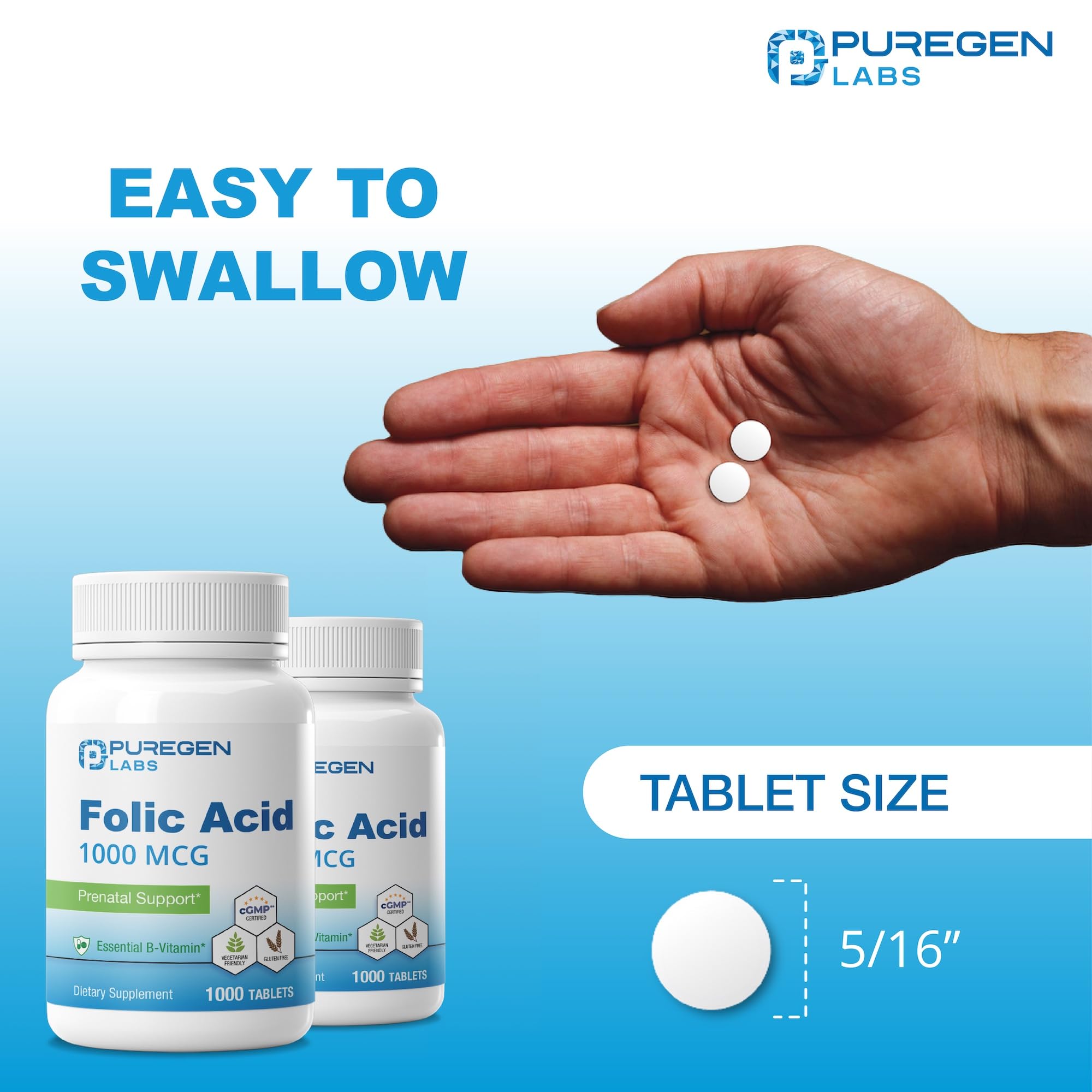 Puregen Labs Folic Acid 1000 mcg Tablets, Value Size 1000 Tablets — Amazon image 5