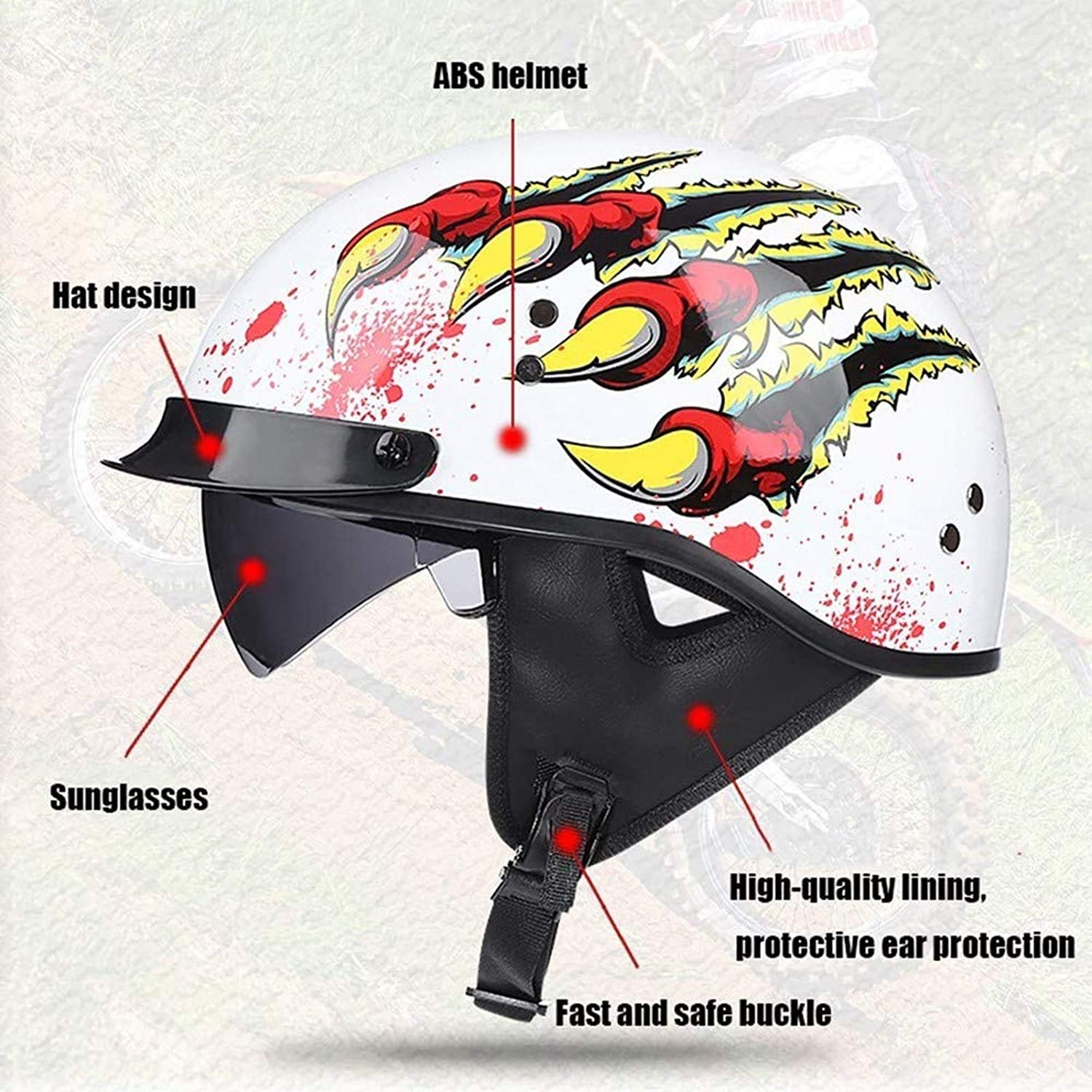 STRTG Motorrad Halbhelm ECE-zertifiziert | Retro Jet-Helm Mit Sonnenvisier - Größe D/M 57-58cm