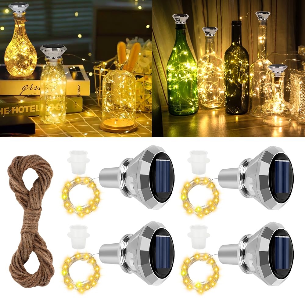LYPPUL 4 Stück Solar Flaschen Licht, 2M 20 LED Flaschenlichterkette Korken