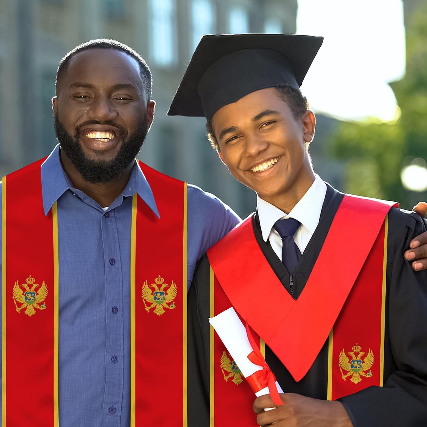 Montenegro Flag Graduation Stole, Montenegro Graduation Sash Scarf for Study Aboard International Students