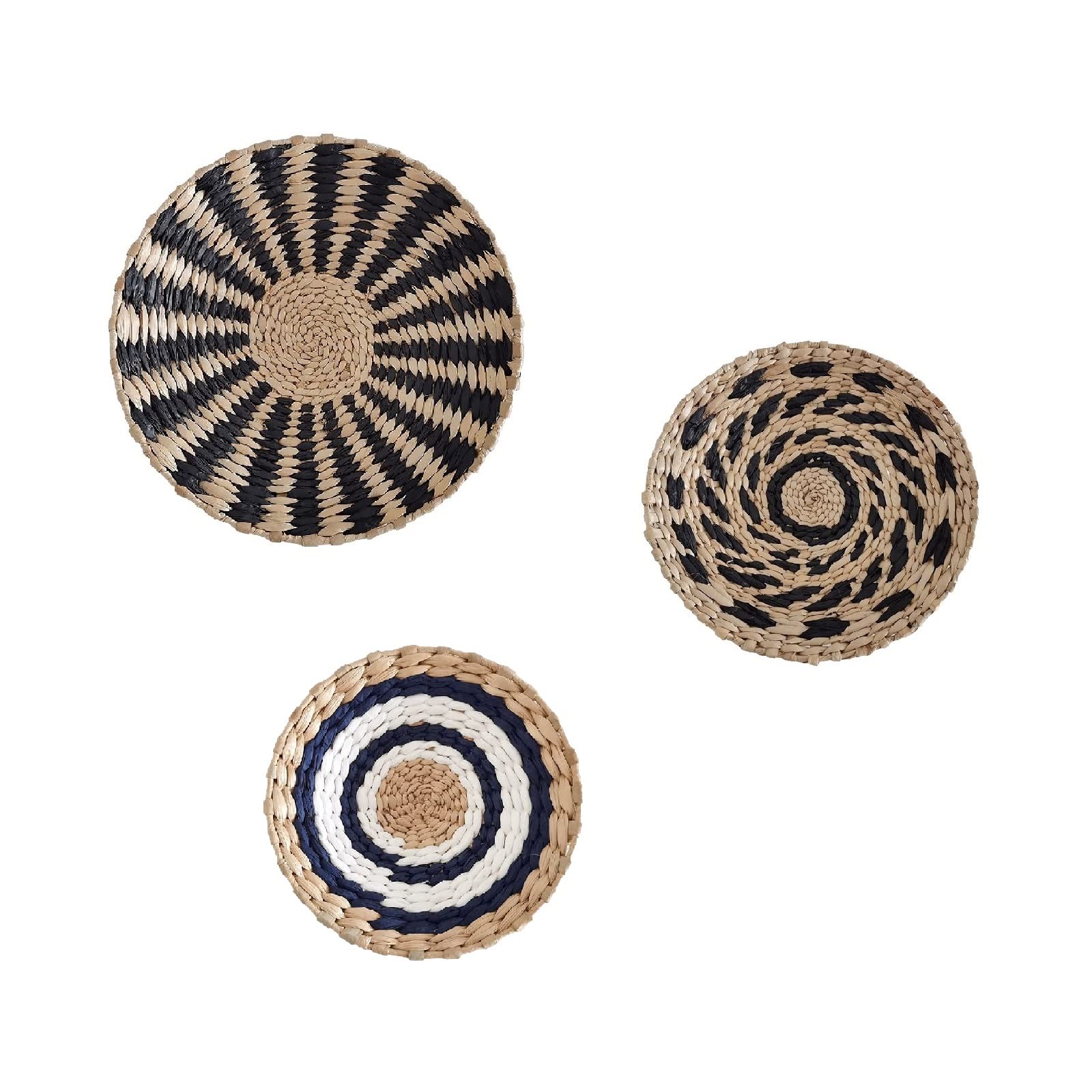 Hängende Wandkorb-Dekoration, 3er-Set, handgewebte Wandkörbe, rund, natürliches Korbgeflecht, Rattan, Boho-Wanddekoration,Korbdekorationen