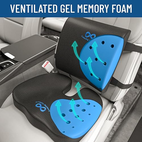 Miniatura 3 de Everlasting Comfort Combo de almohada de apoyo lumbar con infusión de gel y cojín de asiento para automóvil, cojines de asiento de automóvil para