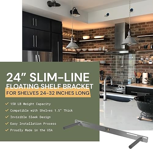 Miniatura 2 de Slimline - Soporte flotante de 24 pulgadas, capacidad de peso de 150 libras, soporta estantes flotantes montados en la pared de 1.5 pulgadas de