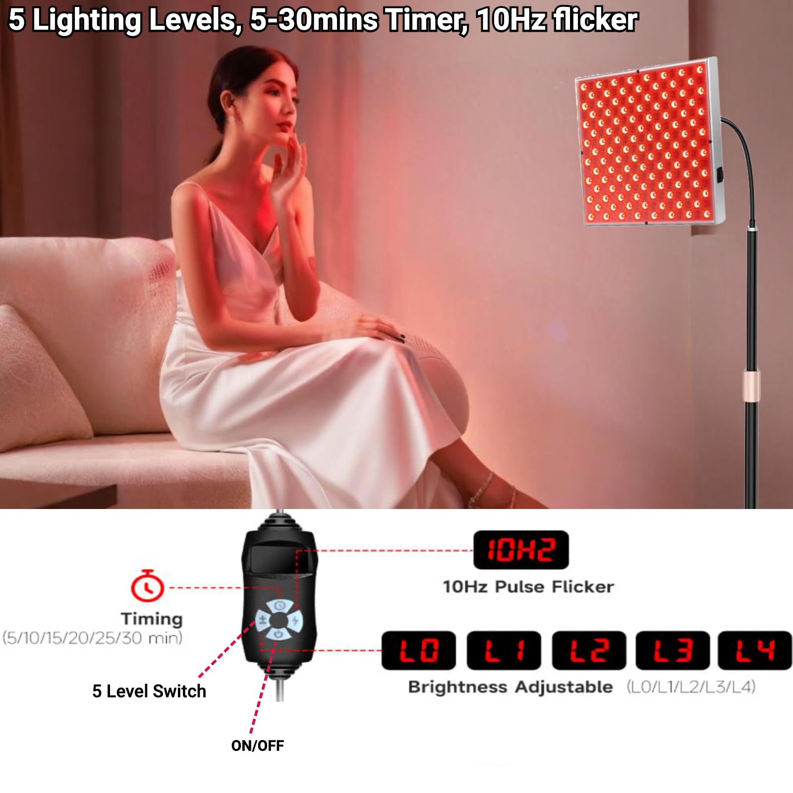 Lampe de luminothérapie rouge à 225 LED,660nm et 850nm,appareil de luminothérapie proche infrarouge pour tout le corps,le visage,le cou,le dos,les épaules,la taille et les genoux,soulageant la douleur