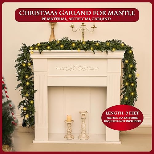 Miniatura 3 de Guirnalda de cedro de Navidad con luces LED, enredaderas artificiales de ciprés de pino y ciprés, manto de hoja perenne para chimenea, guirnalda en