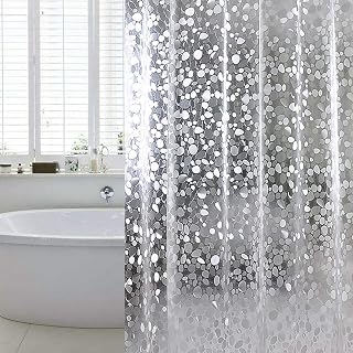 WELTRXE 72x72 Waterproof EVA Shower Curtain Liner, 8G Thick Heavy Duty with Magnets & 3D Pebble Design, 12 Rust-Proof Hooks