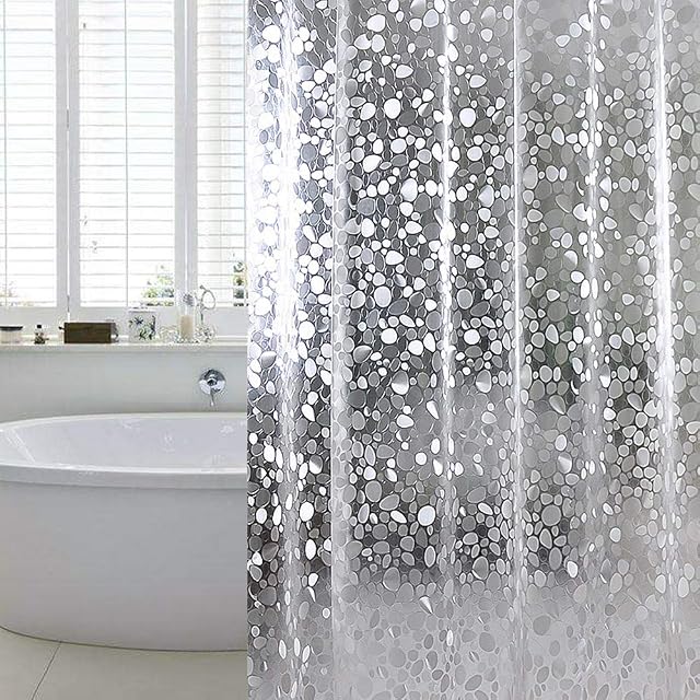 WELTRXE EVA Shower Curtain Liner Waterproof, Plastic Clear Pebble Shower Curtain Liner, No Odor Shower Liner, Heavy Duty Shower Curtain Liner with Magnets for Bathroom 72x72 Inch,12 Hooks