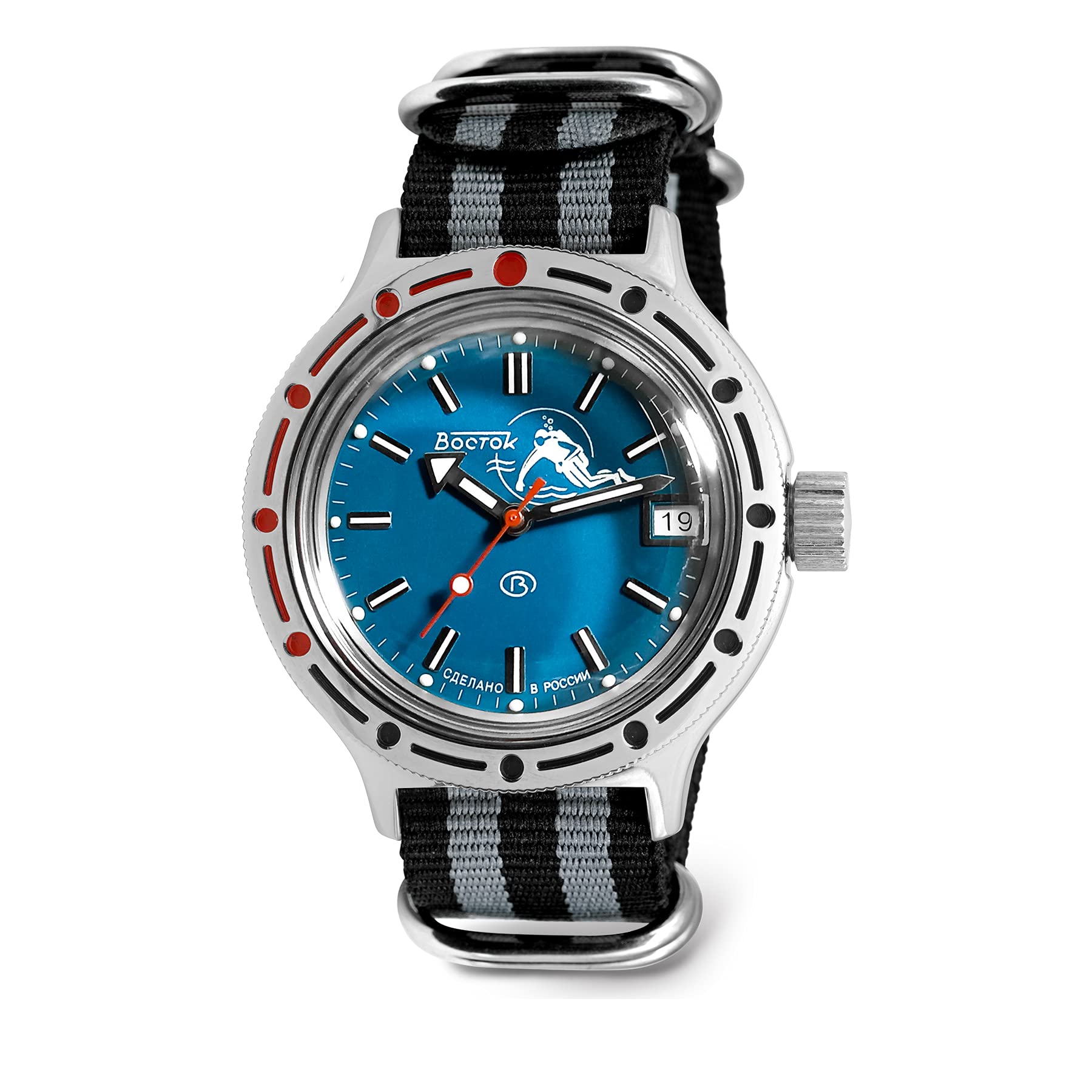 Vostok | Amphibia 420059 スキューバデュード 自動巻きダイバー腕時計, ブラック-グレー, L, モダン