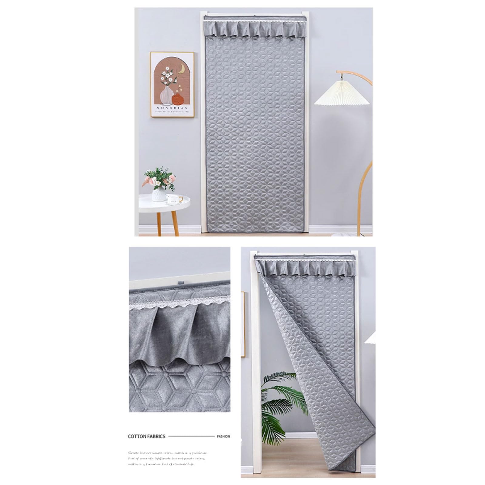 Izolowana termicznie zasłona drzwiowa na zimę szara osłona działowa samouszczelniająca wiatroszczelna do użytku na zewnątrz / wewnątrz 80 x 220 cm idealna do kuchni i sypialni