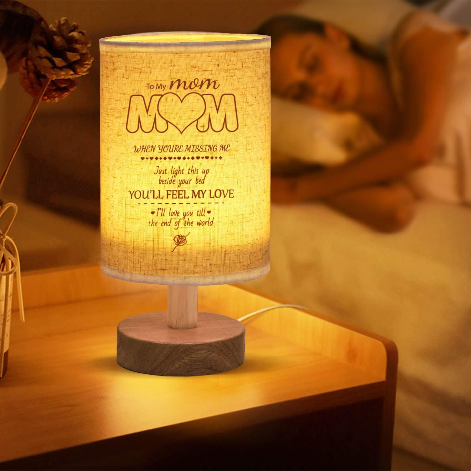 GIMURM Mum Birthday Gifts,Bedside Lamp for Bedroom,Personalised Gifts for Mom from Daughter and Son,Birthday Gifts for Mum, Rechargeable Table Lamp for Women with Warm Words