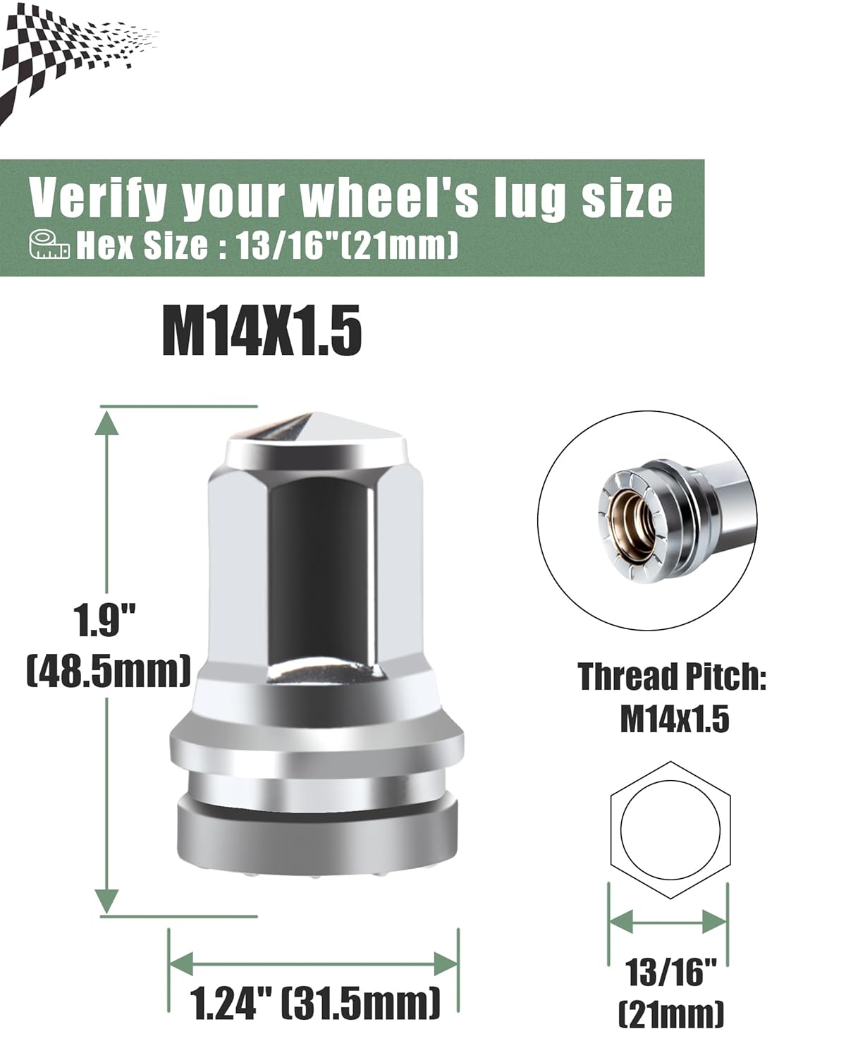 32Pcs Ford F250 F350 Lug Nuts Replacement - M14x1.5 21mm Hex Chrome One-Piece Design, Fits OEM(Stock) Wheel Nuts | OEM No. HCPZ-1012-A & HCPZ-1012-B