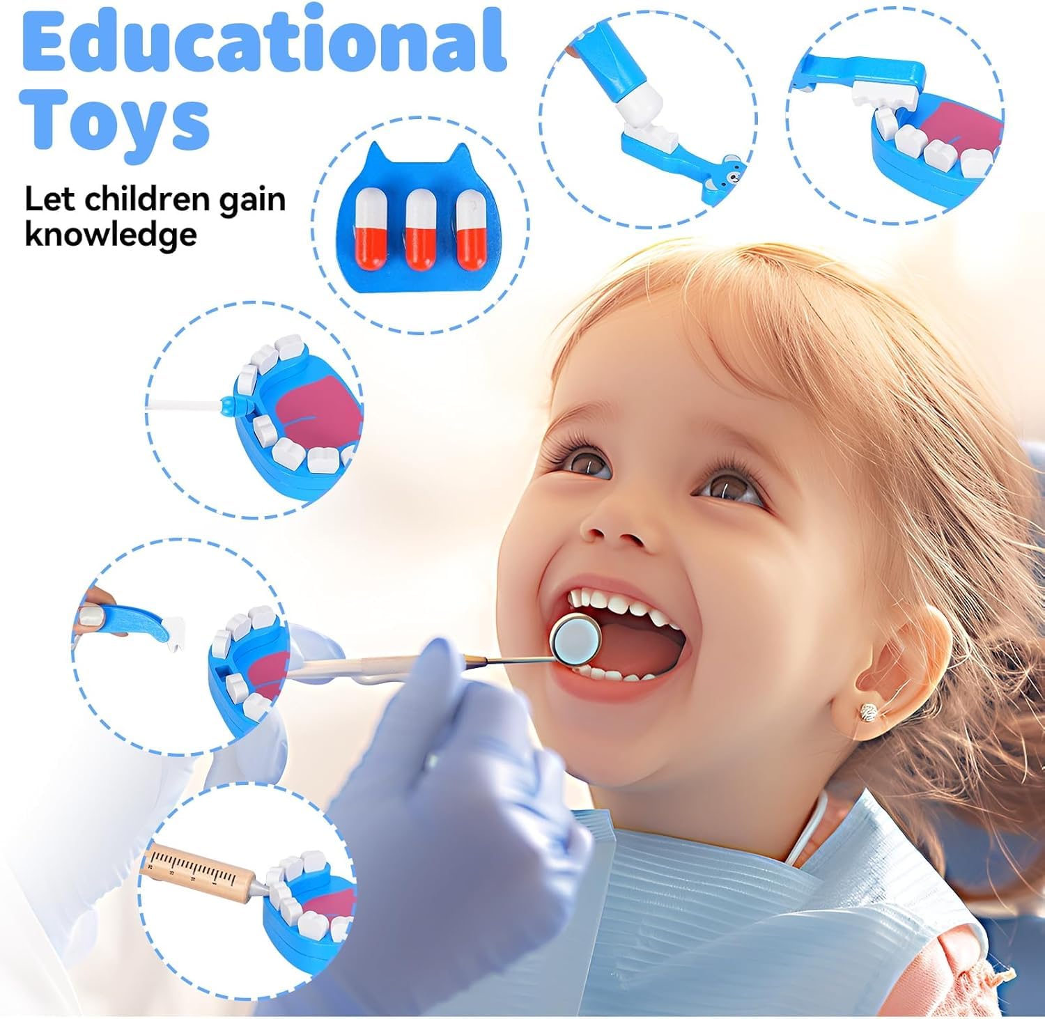Maletin Medicos Juguete,Kit Medico Infantil,Doctora Juguete con Real Estetoscopio,Termómetro,Maletín de Médico Portátil,Juegos de Imitacion Regalos para Niñas Niños 3 4 5 6 -Azul — view 5