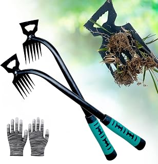 utosday 2Pcs Weed Puller Tool - 6-Teeth Manganese Steel Hand Weeder, 2025 Uprooting Artifact for Gardens, Lawns & Yards