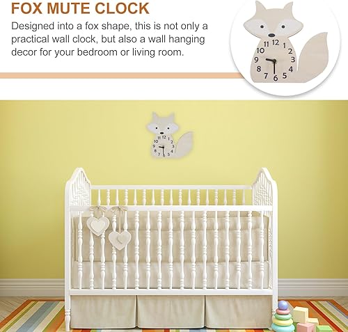 Miniatura 6 de VOSAREA Home Fox - Reloj silencioso de madera con péndulo silencioso, linda pared con forma de caricatura, colgante para sala de estar, baño