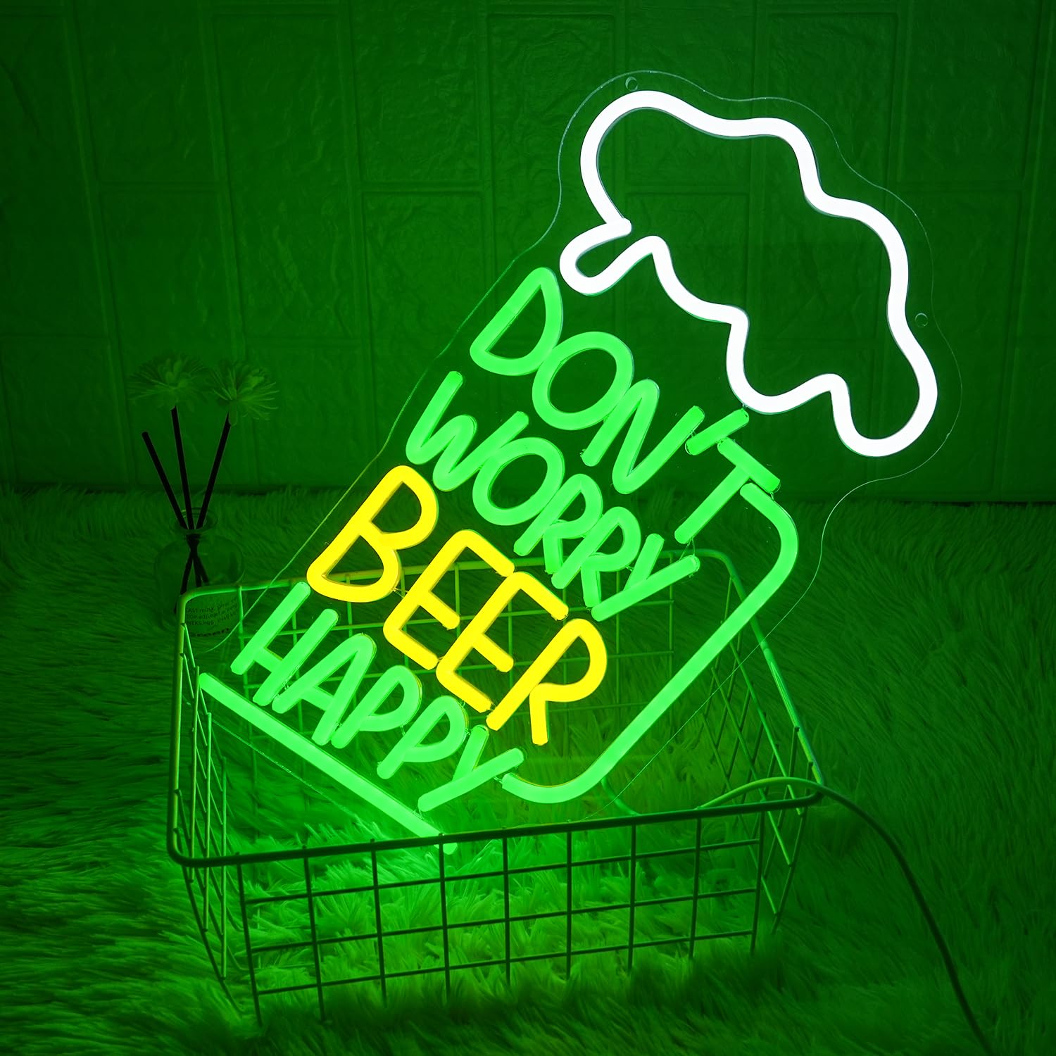 LMSIGNLY Don't Worry Beer Happy Neon Sign for Wall Decor Bar Neon Lights Beer LED Sign White Cloud LED Sign USB Powered Letter Neon Signs for Man Cave Bedroom Home Bar Party Club - Image 4