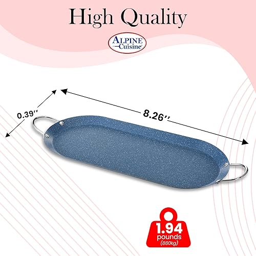 Miniatura 3 de Alpine Cuisine Plancha ovalada de color azul con revestimiento antiadherente de 17.5 x 8 pulgadas, con doble mango duradero, resistente para