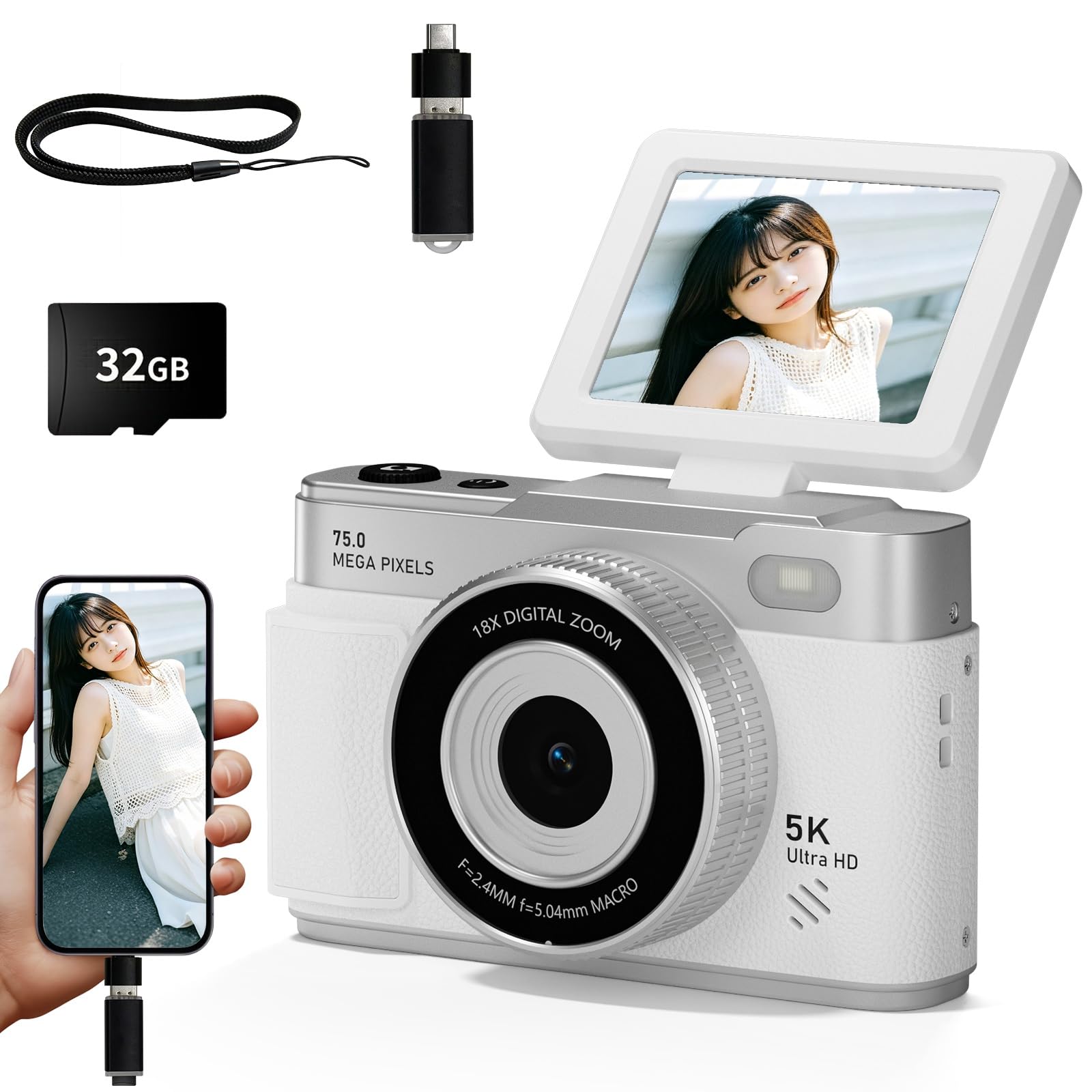 デジタルカメラ shirok Amazon | CLCRHBK デジタルカメラ 5K 7500万画素 スマホに転送 OTG対応