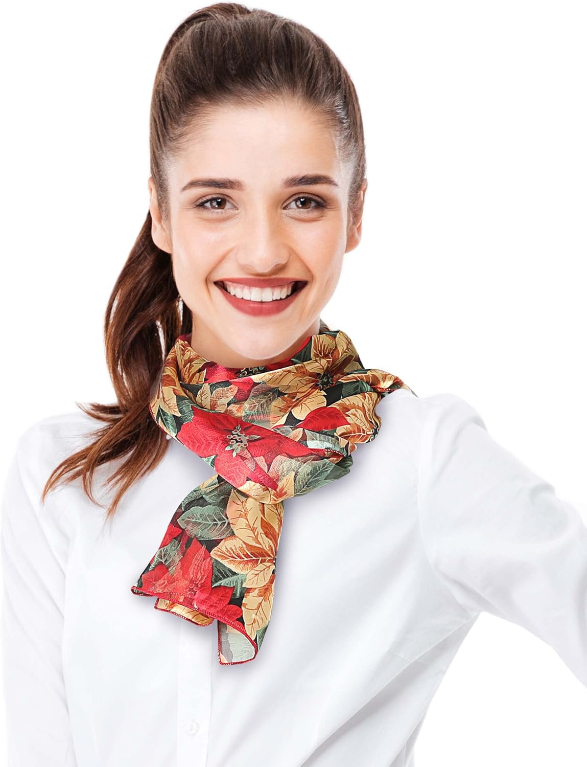 CBC Crown Christmas Scarf - Christmas Theme Candycane, Poinsettia Scarf Accessories, 13" x 60" Inches, Made In Korea - Image 5