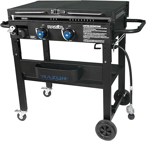 Miniatura 8 de Razor Parrilla de 2 quemadores con estantes laterales plegables, bandeja de condimentos, soporte para toallas de papel y protectores de viento,