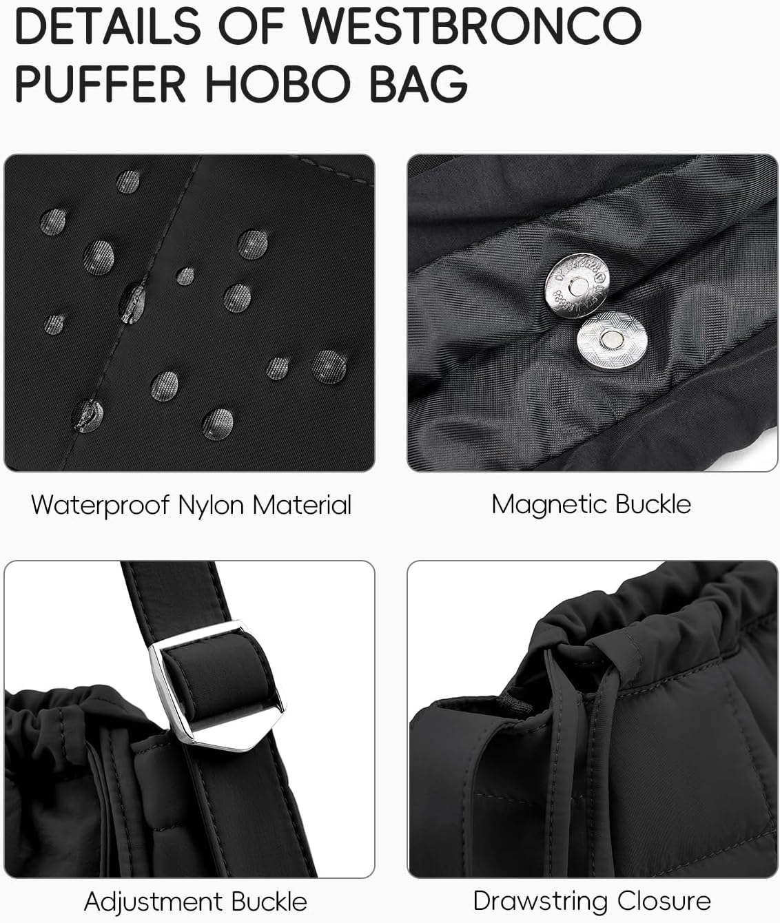 WESTBRONCO Puffer Hobo Bags for Women Puffy Nylon Shoulder Bag, Women's Quilted Handbags with Shoulder Wide Strap - Image 5