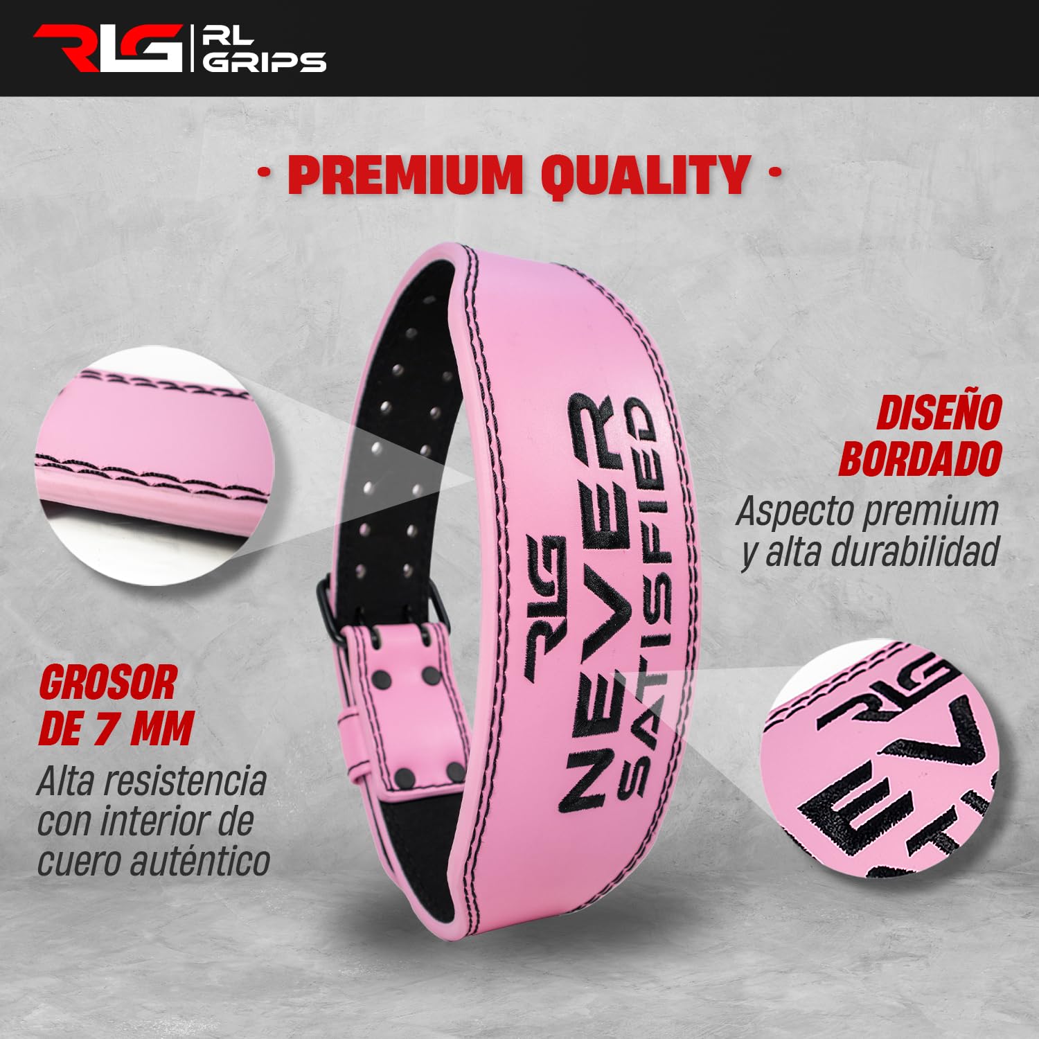 RL Grips® Cinturon de Gimnasio en Cuero para Musculación - Soporte Lumbar de Piel Acolchado para Levantamiento de Pesas, Halterofilia y Fitness