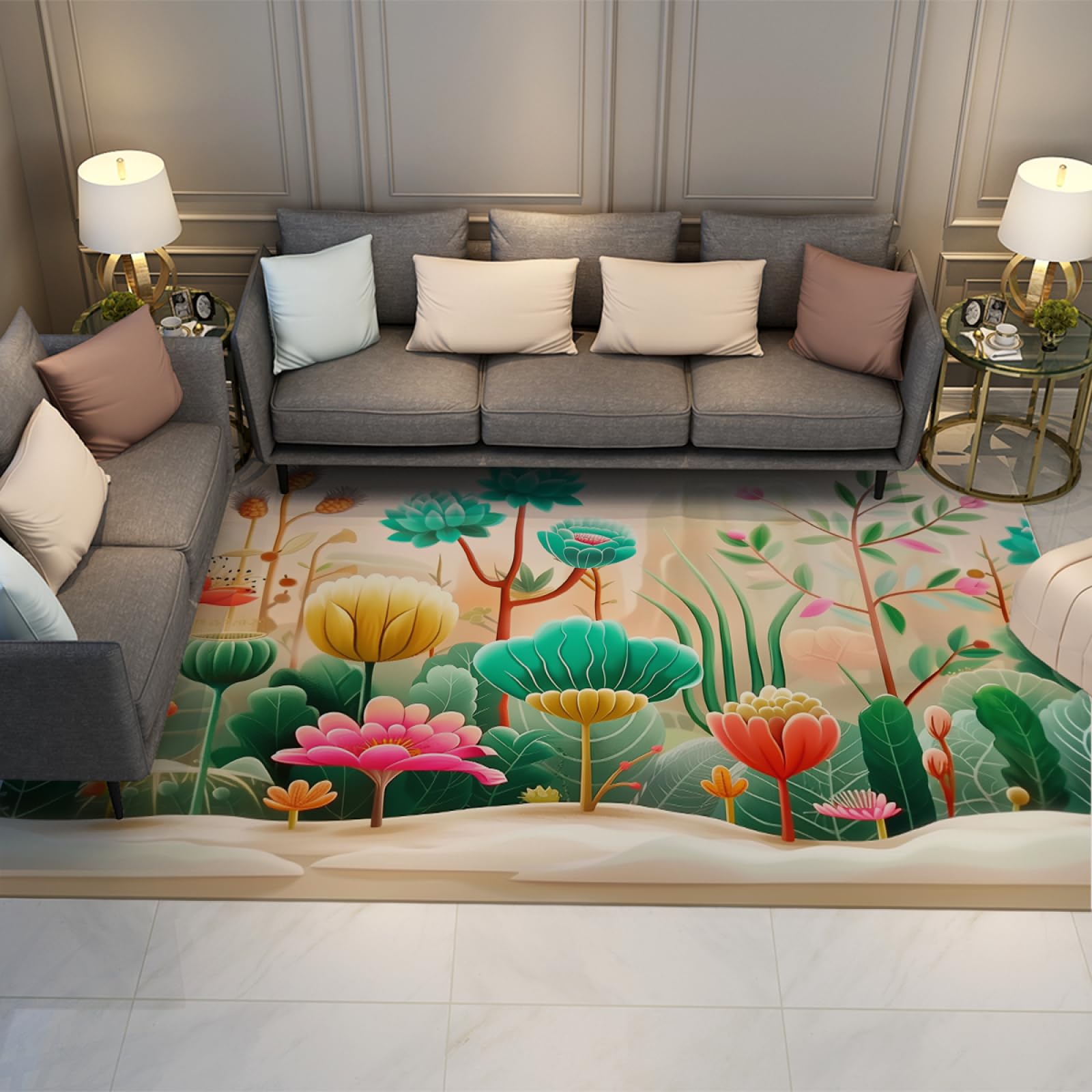 Tapis de sol graffiti plantes tropicales antidérapant pour déco chambre enfants 60x90cm