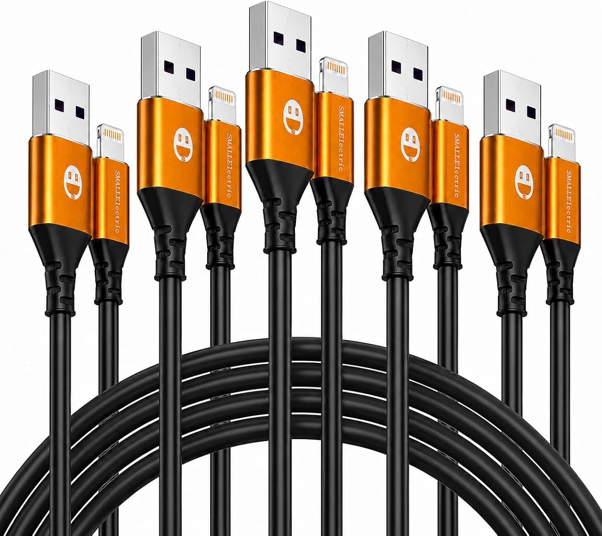SMALLElectric Paquete de 5 cargadores MFi para iPhone de 1 pie, cable Lightning corto, dorado | Cable Lightning corto de 1 pie para banco de energía, automóvil, escritorio y estación de carga
