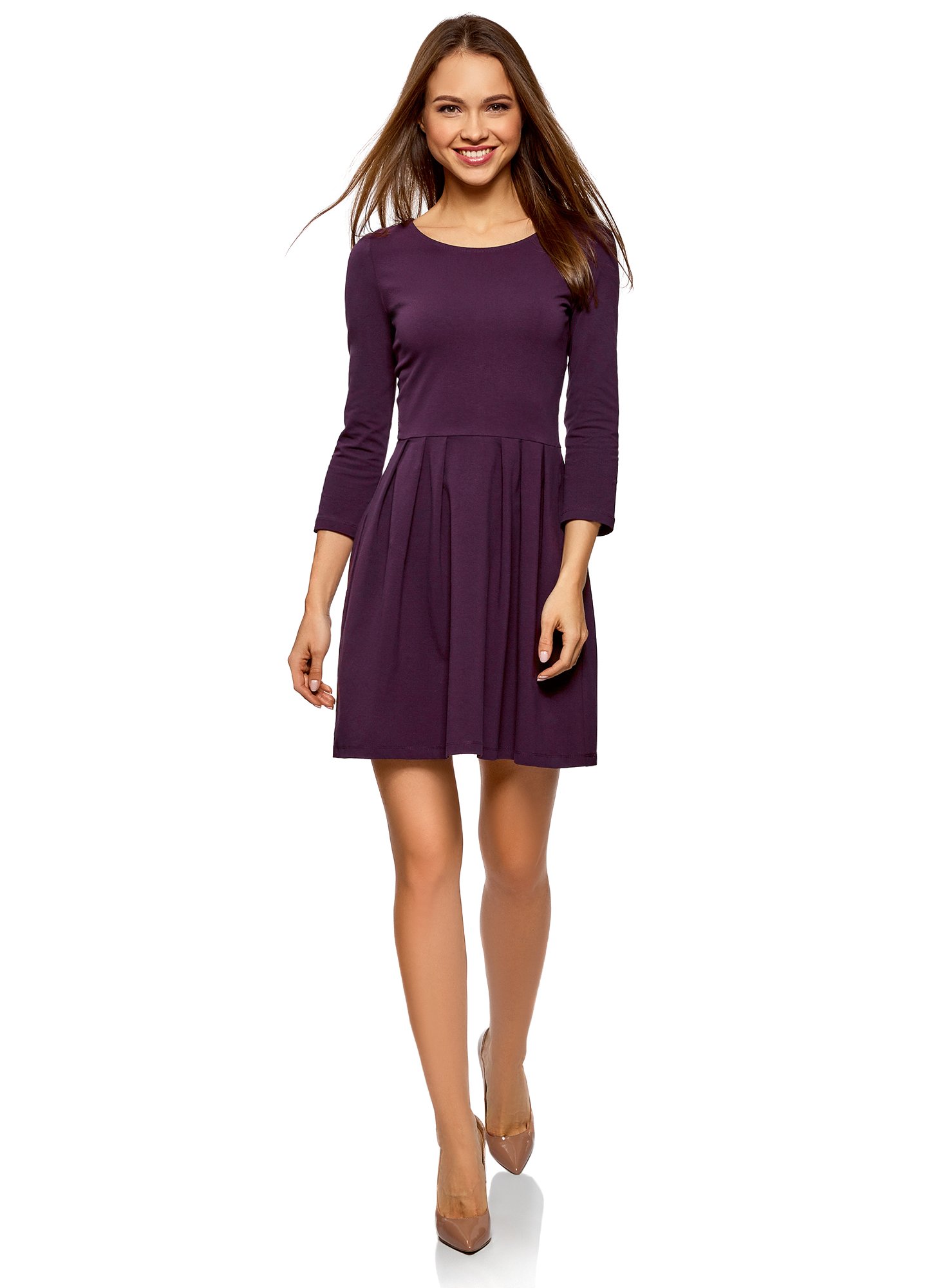 oodji Ultra Damen Tailliertes Kleid mit Ausgestelltem Rock