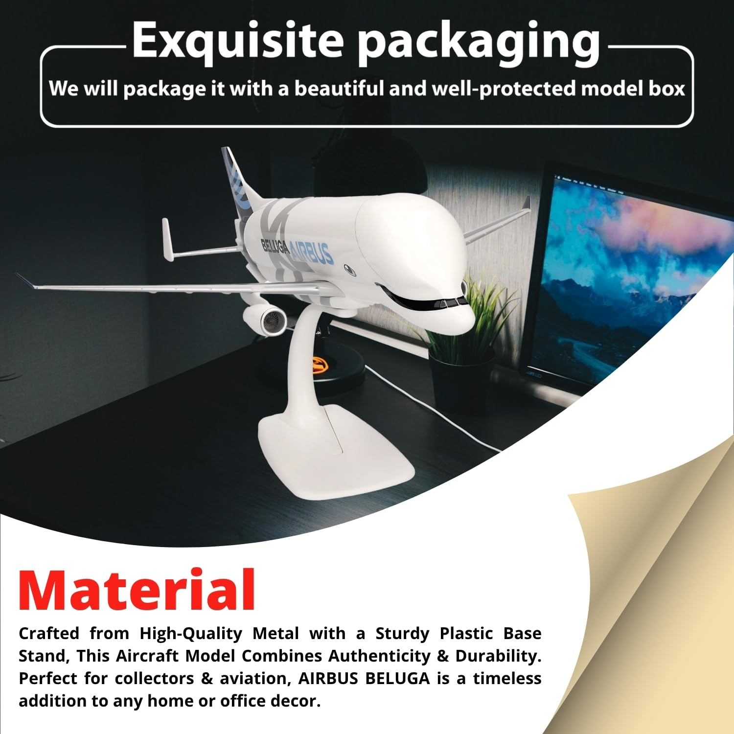Sage Square Airbus A330-700L Beluga XL 20cm Aircraft Model | Die-Cast Metal Plane with Functional Landing Gears | Aviation Collectible Display | Realistic Airplane for Home, Office, Gifting - Image 7 thumbnail