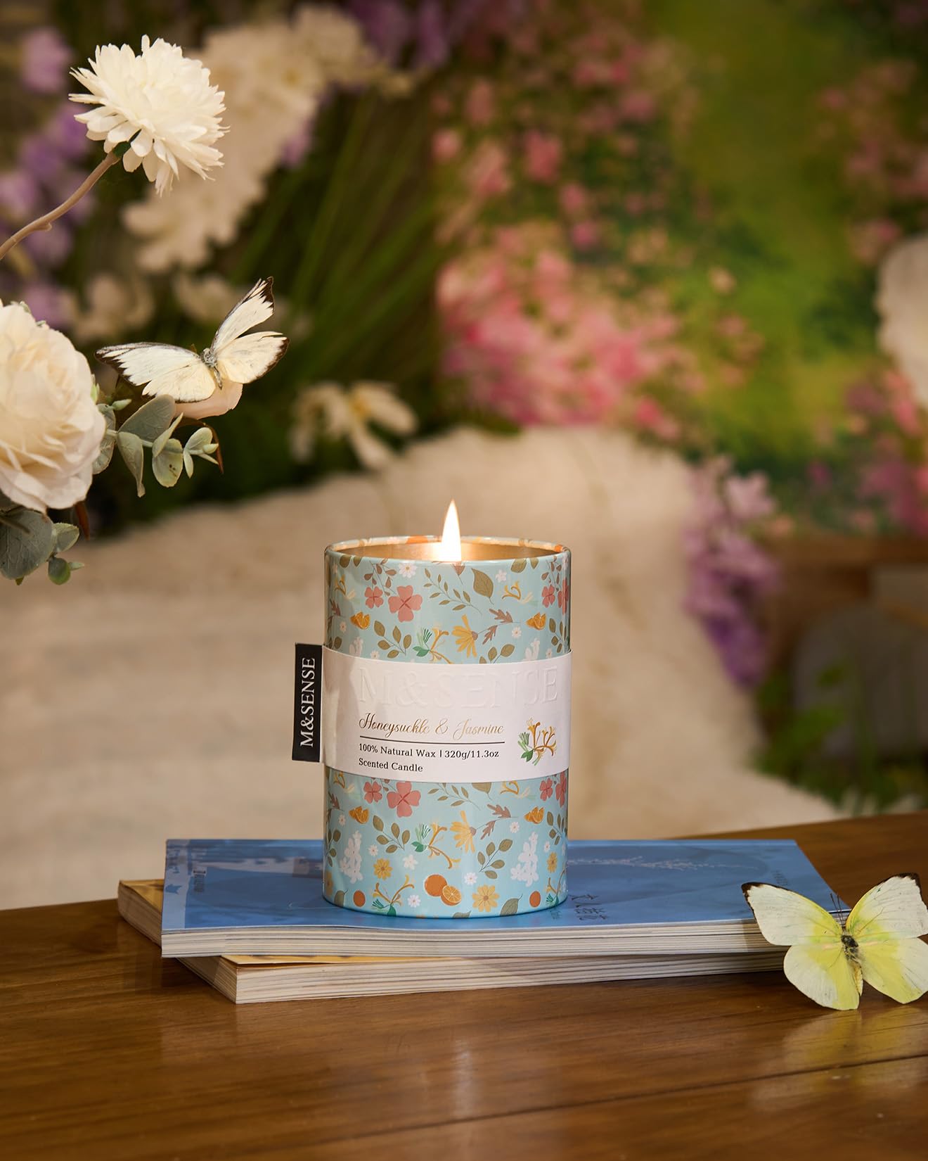 M&SENSE Honeysuckle Jasmine Soy Aromatherapy Scented Candles Gifts for Women 320g 60H Organic Jar Candle Gifts for Men Non Toxic Floral Candles for Spring Holiday Romantic Evenings Relaxation - Image 4