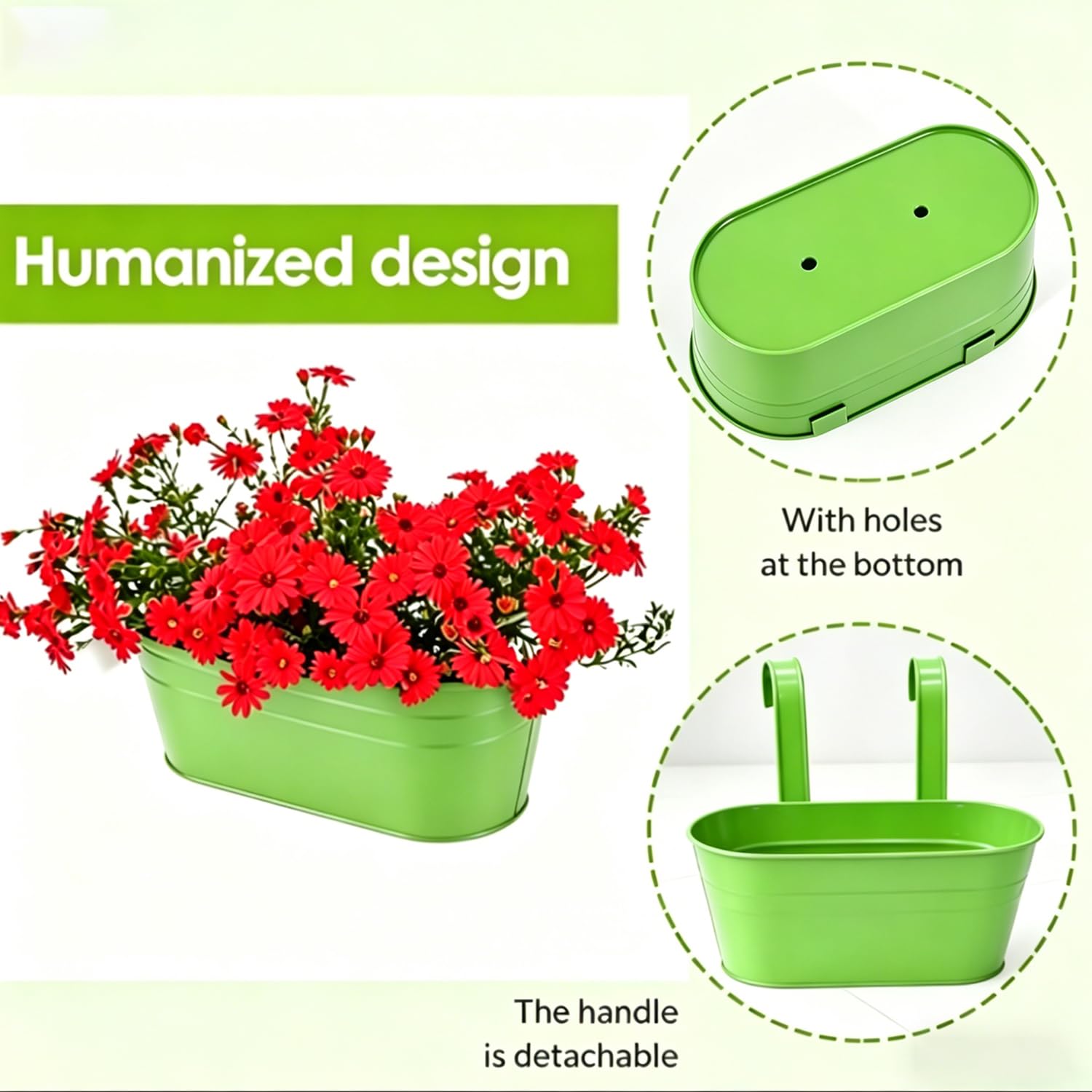 6 Pièces Pots De Fleurs Suspendus en Métal, 28Cm Jardinière De Balcon, Pot De Fleurs Suspendu avec Crochets Amovibles, Idéal pour Les Balcons, Les Balustrades, Les Jardins Et Les Murs