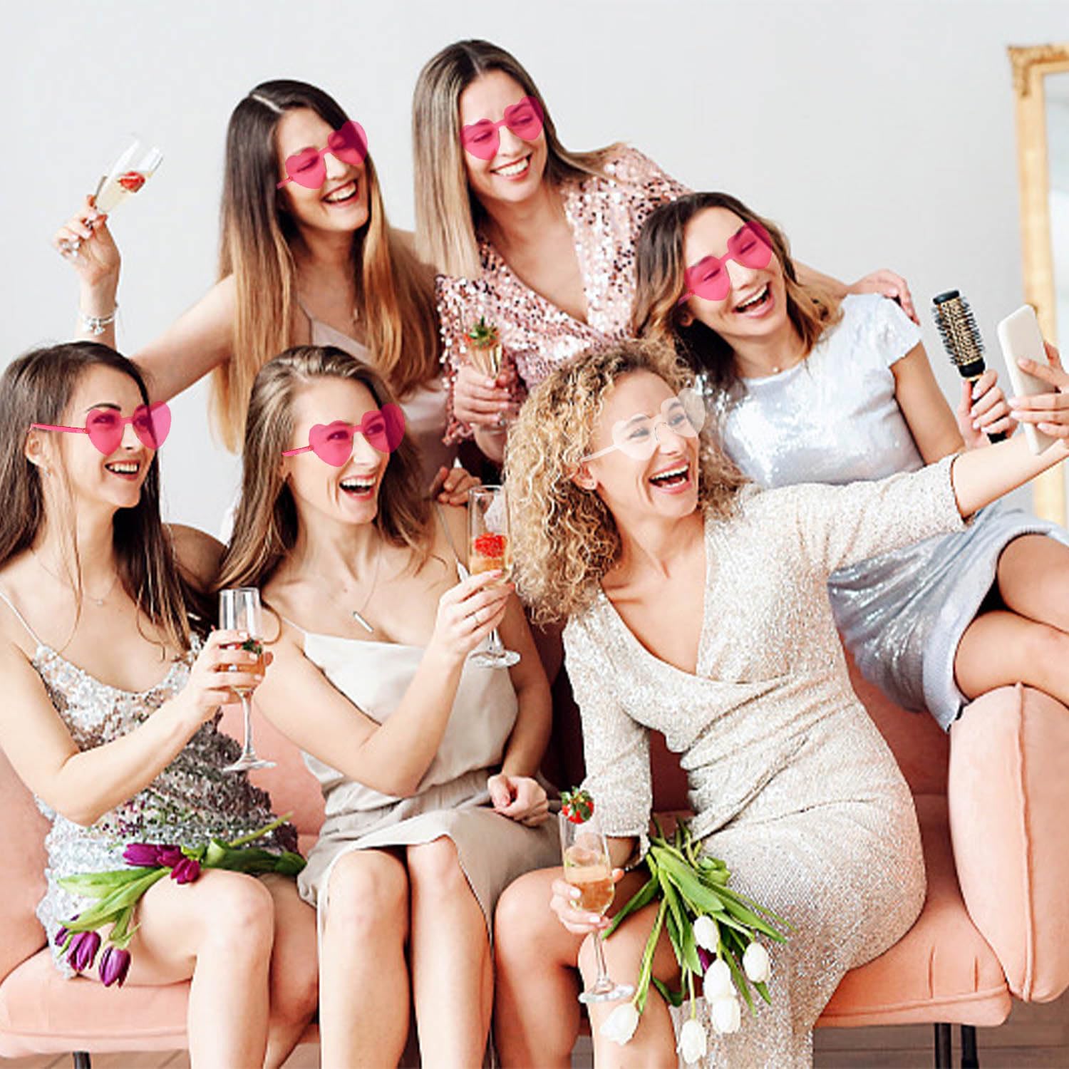 Jesdavan Occhiali a Forma di Cuore, 9 Pezzi Occhiali Party, Occhiali Festa, Occhiali Cuore, 1 Trasparente + 8 Rosa Rossa Adatto per Feste di Compleanno Accessori Carnevali