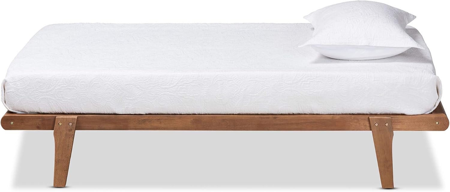 Baxton Studio Kaia Mid-Century Modern Walnut Brown Finished Wood Twin Size Platform Bed Frame