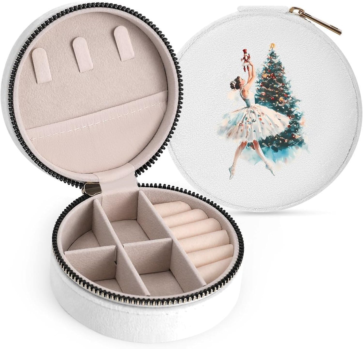 Nutcracker Ballet Christmas Tree Travel Jewelry Case Box White-style