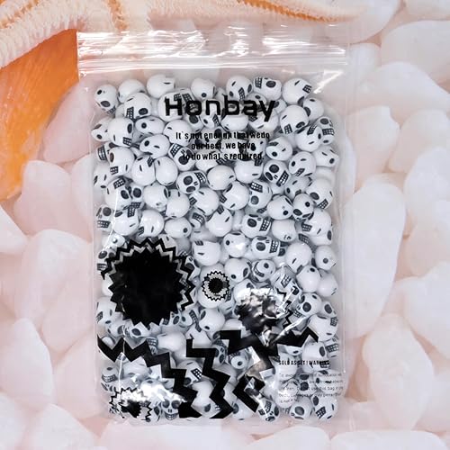 Miniatura 8 de Honbay 200 cuentas de calavera acrílicas, cuentas de calavera para Halloween, cuentas espaciadoras con forma de calavera, cuentas sueltas de agujero