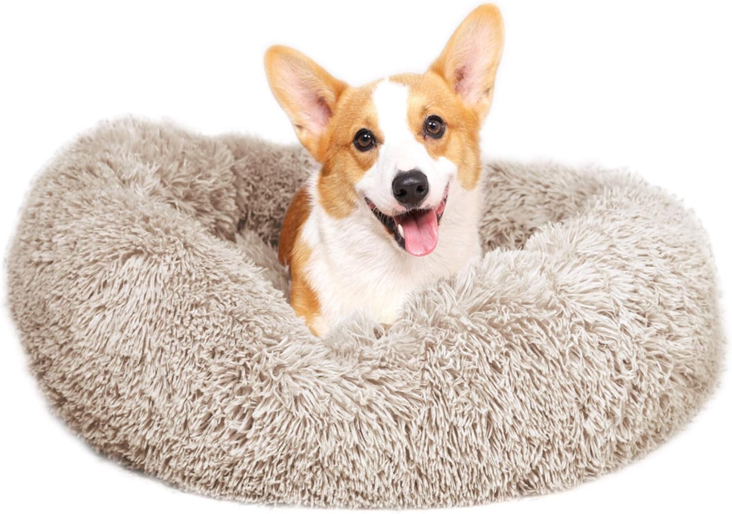 Litanika Medium Donut Cuddler Dog Bed (30'' x 30''), Soft Plush Comfy Calming Pet Bed for Dogs and Cats, Fluffy Faux Fur Dog Bed with…