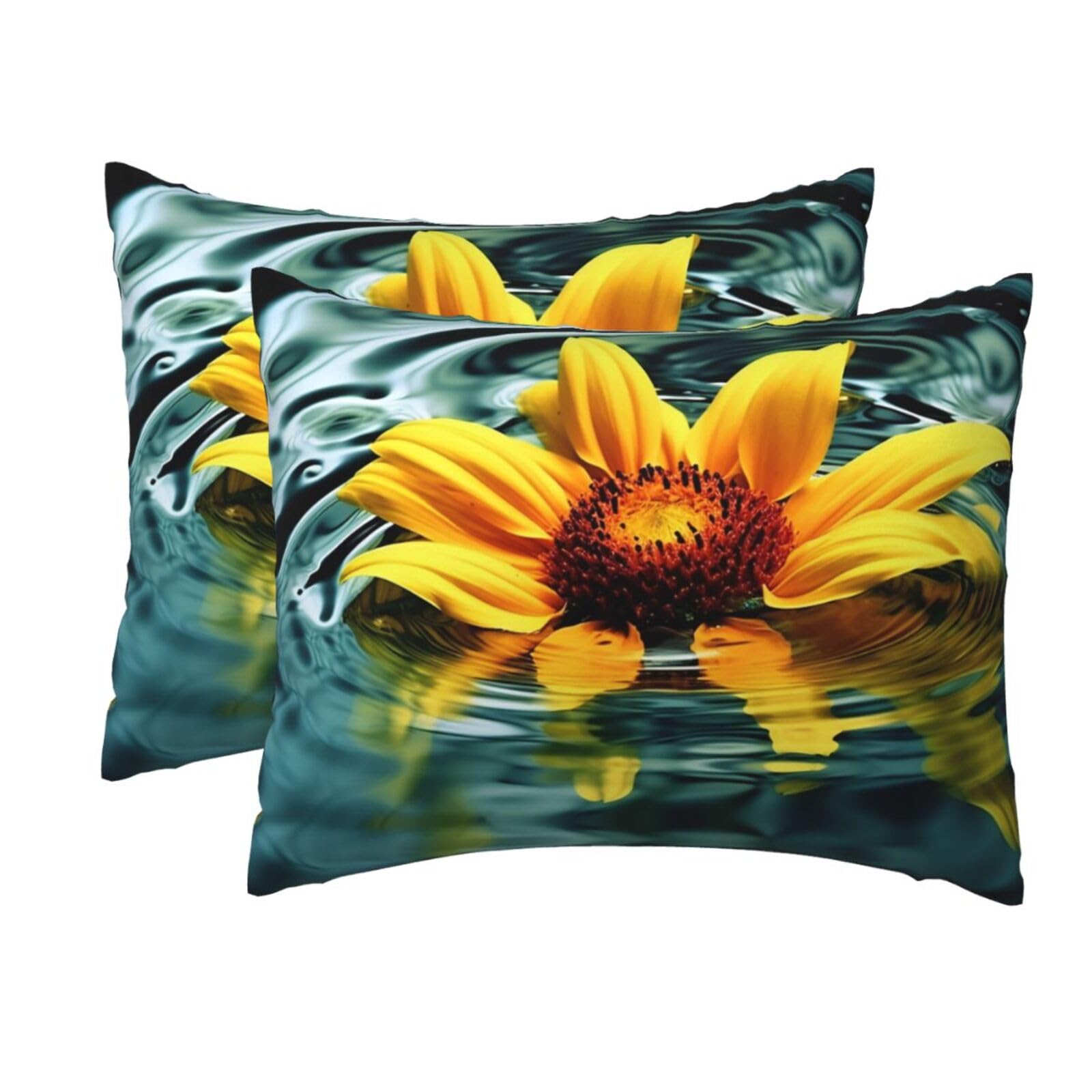 2 Pack Standard Size Pillow Cases for Hair and Skin Soft Breathable Pillow Case Covers with Hidden Zipper Sunflower in Water Pillowcase 20x26 Inches Pillow Cover for Sleeping Gift