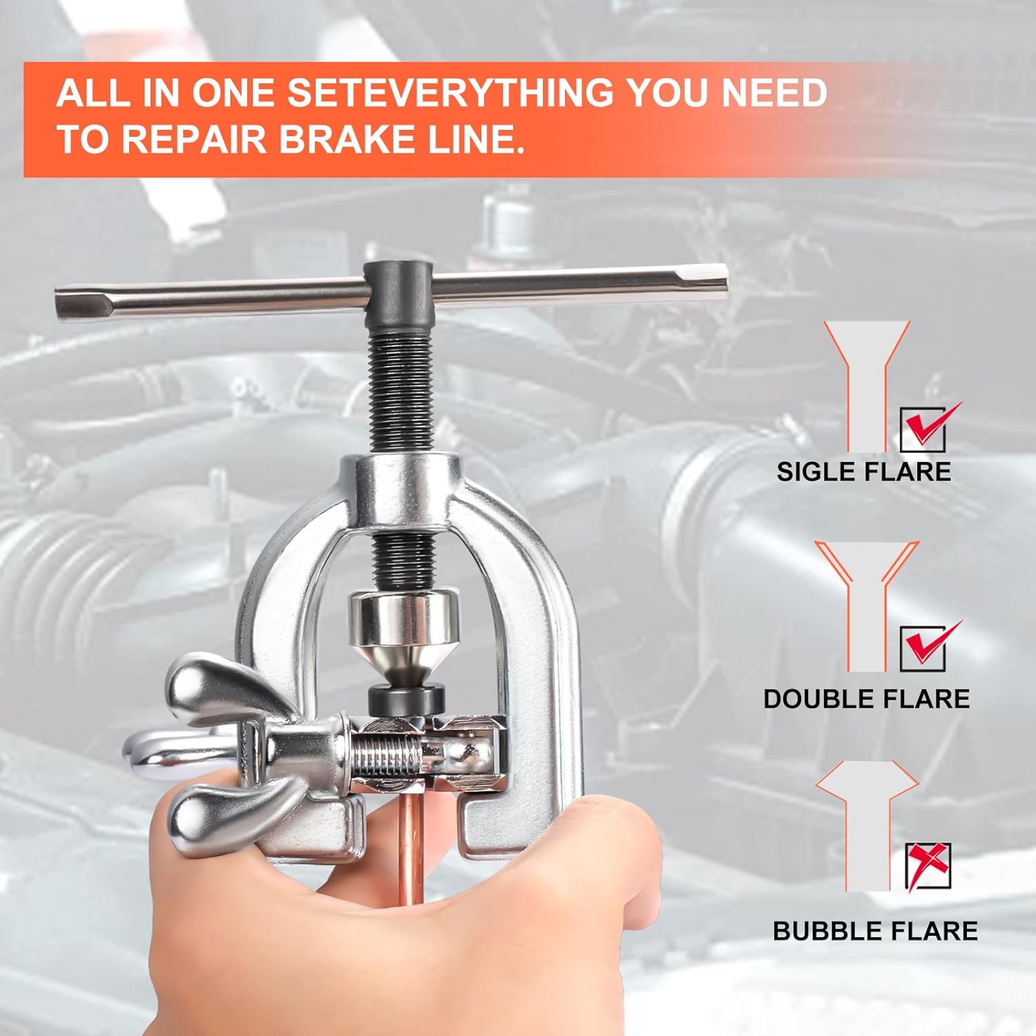 Brake Line Kit, 1/4" Brake Line Flaring Tool Kit, Copper Coated Brake Line (With 16 Fittings and 4 Threads Unions) and Double & Single Flare Tool (With Tube Cutter And 5 Adapters)