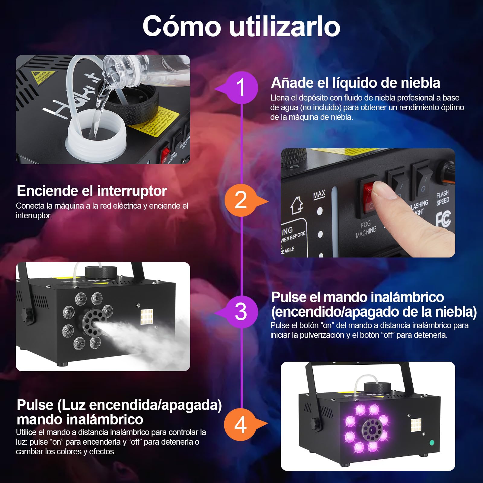 Hakuta Máquina de Humo con 13 Colores, 500W 2000CFM Máquina de Niebla para Fiestas con 2 Mandos a Distancia - Para Bodas, Halloween y Escenarios