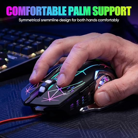 Guiheng Wired One Handed Gaming Keyboard and Mouse Combo with Rainbow LED Backlit 39 Keys Portable Mini Gaming Keypad Ergonomic Game Controller for PC Gamer-Black
