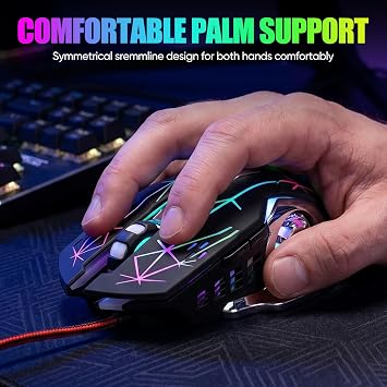 Guiheng Wired One Handed Gaming Keyboard and Mouse Combo with Rainbow LED Backlit 39 Keys Portable Mini Gaming Keypad Ergonomic Game Controller for PC Gamer-Black