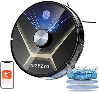 Robot Vacuum Cleaner and Mop 9000Pa Strong Suction 300 Minutes Runtime 280ML Large Electric Control Water Front Wide Angle LDS Lasernavigation Al Intelligent Fullscene Planning (BlackGolden)