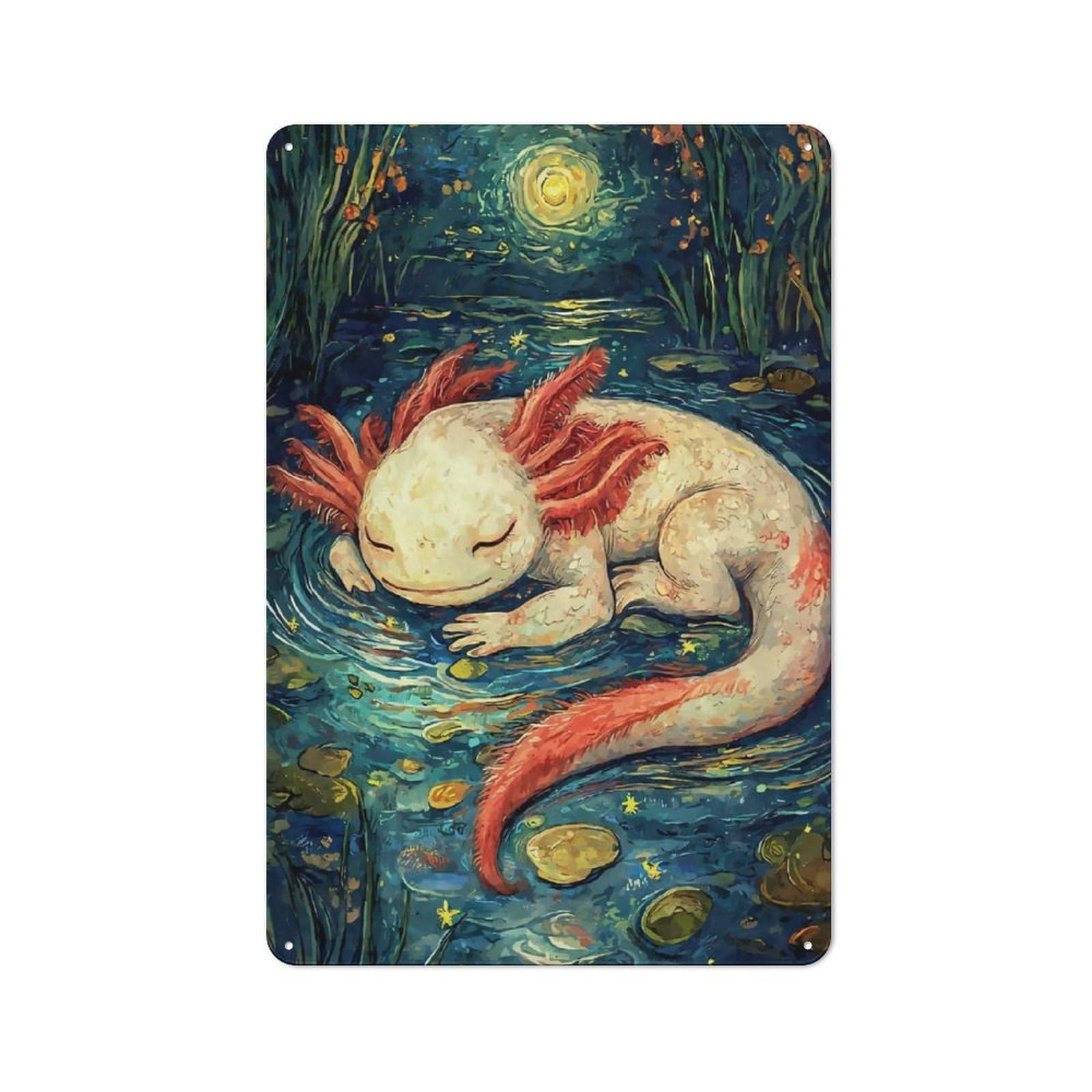 Junmoney Style-12 Axolotl Sleeping Starry Night Metal Wall Sign 30X20cm, Vintage Decor For Hallway Wall, New-Space Wall Decor For New Home Decorators