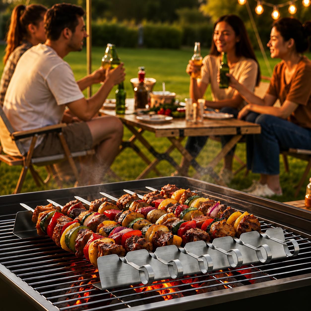 Homealexa Set di Spiedini per Barbecue, Spiedini per Griglia Kabob con Supporto, Accessori per Griglia con 6 Spiedi per Barbecue e Cornice, Accessori per Spiedi di Carne per Barbecue all'aperto